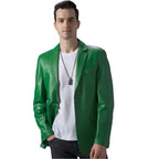 Men's Green Leather Blazer-0