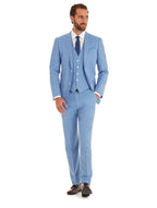 Men's sky blue 3 piece cotton suit with white buttons-2
