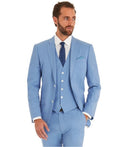 Men's sky blue 3 piece cotton suit with white buttons-0